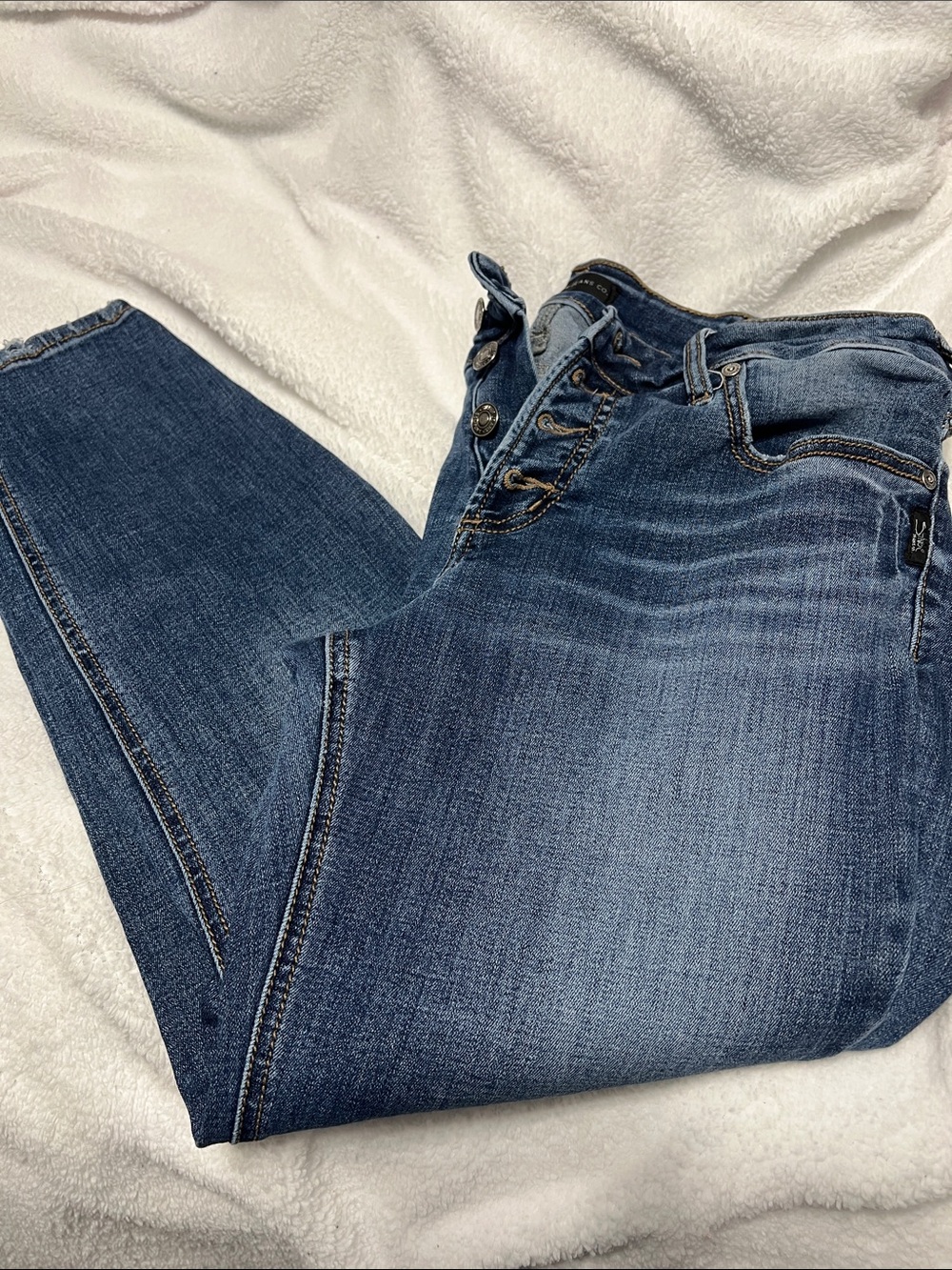 Silver Jeans Dark Blue Mid-Rise Button-Fly Denim